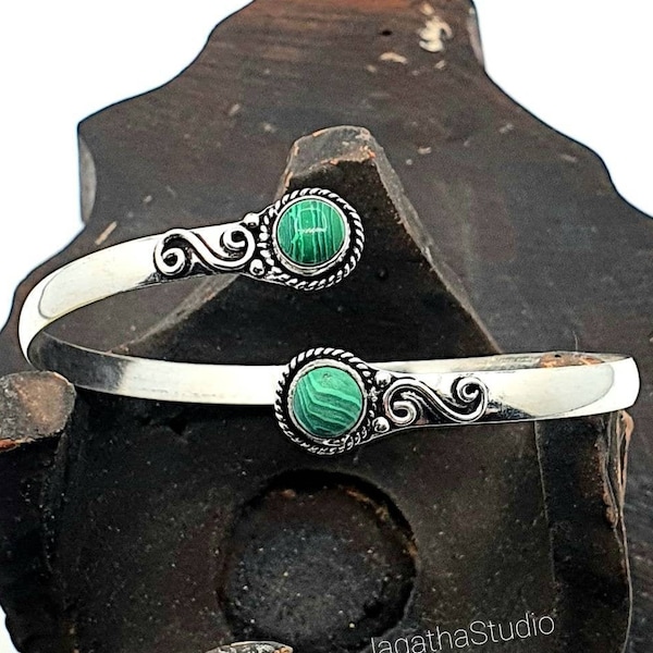 Silver Malachite Boho Hippie Arm Cuff Bracelet Gemstones Upper Arm Bangle Cuff Greek Tribal Ethnic Women Jewelry gift for her