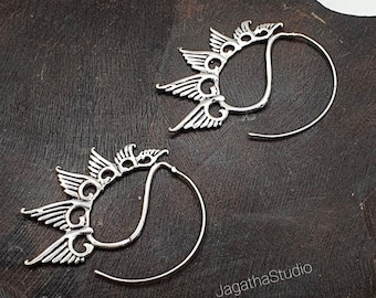Silver Bohemian Wings Earrings Angel Swirl Wings Earrings Boho Dragon Wings Jewelry Festival Gift