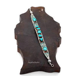 Tibetan Bracelet Turquoise Bracelet Stunning Ethnic Bangle Statement With Gemstones Beads Nepali Cuff Jewelry Hippie Chic Tribal gift