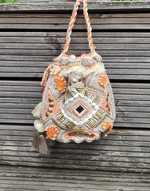 Bucket Bag Embroidered Bohemian Crystals Tassels Crossbody Bag Boho Hippie Chic Day Evening Wear Boho Handbag Tassels Beads Gift Etsy Ireland