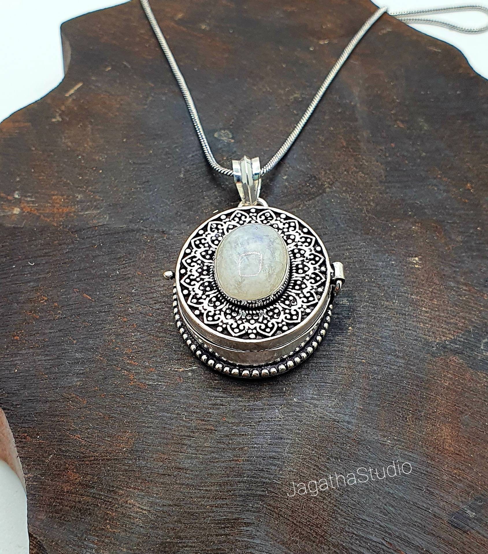 Silver Locket Pendant Necklace Moonstone Labradorite Tigers | Etsy