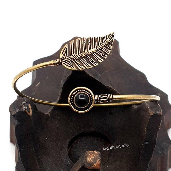 Gold Onyx Armlet Adjustable Leaf Arm Bracelet Gemstone Upper Arm Bangle Cuff Tribal Gemstone Festival Bohemian Jewelry gift