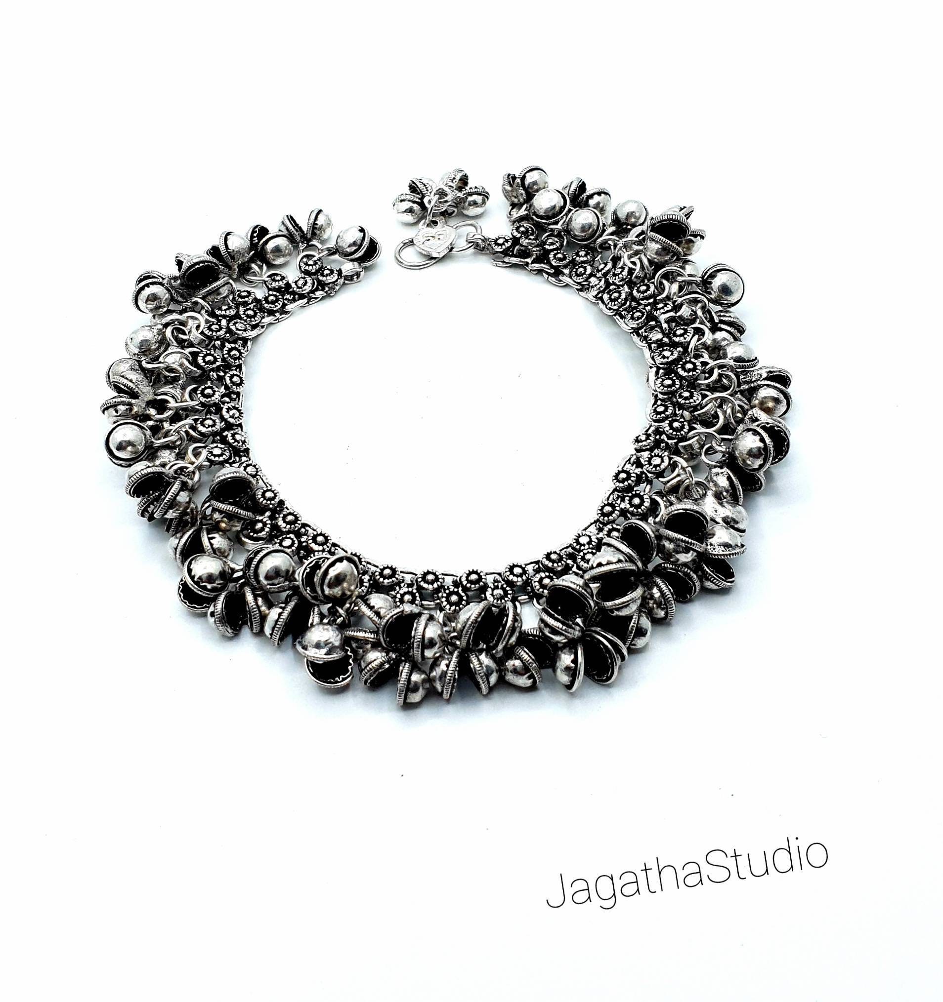 Vintage Style Jingle Anklet, Indian Gypsy Dancer Anklet, Foot Jewelry, Bells, Festival Jewelry, Foot Bracelets Antique Silver Brass