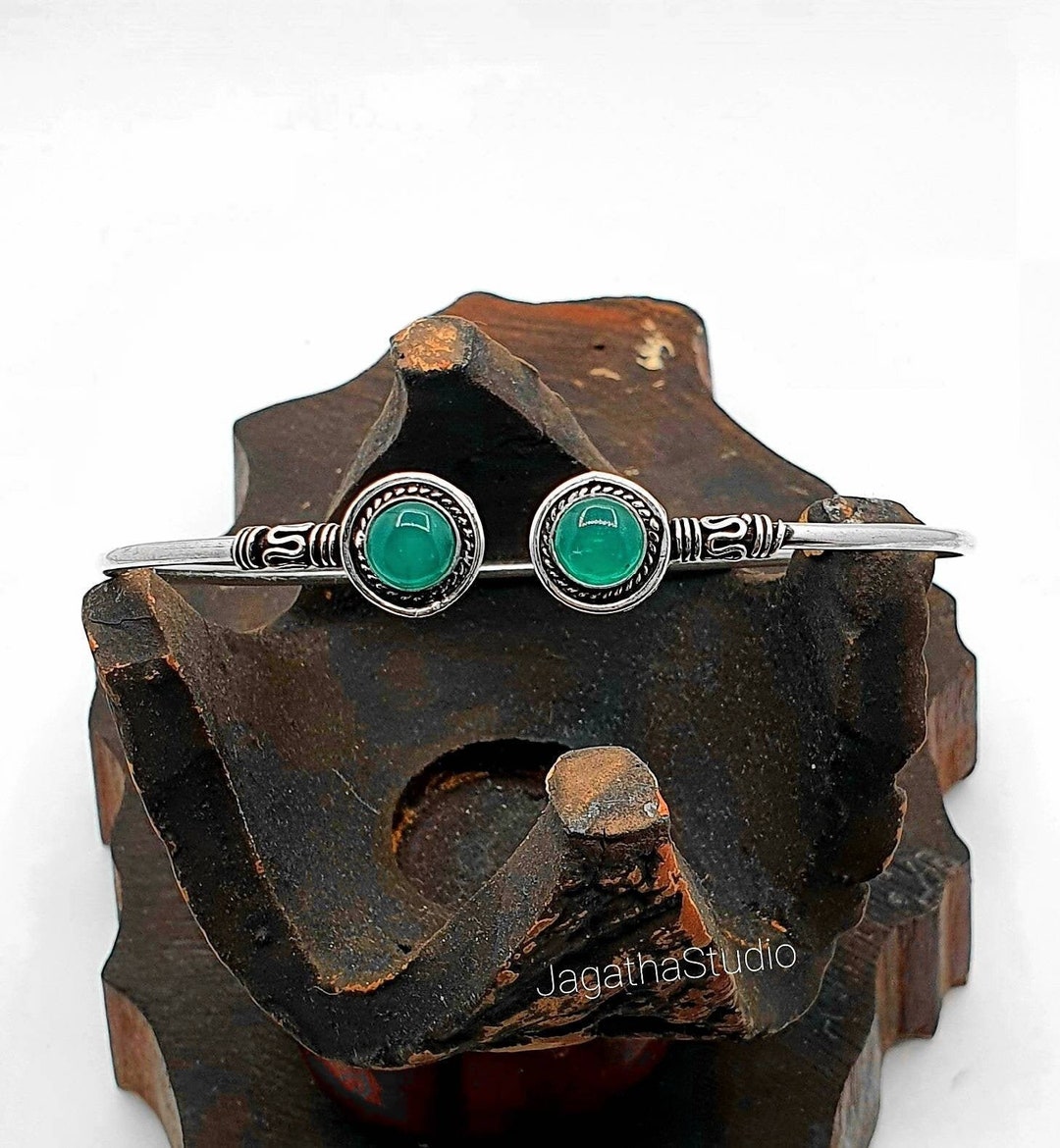 Green Onyx Arm Bracelet Gemstones Upper Arm Bangle Cuff Adjustable Armlet Bohemian Gold or Silver Jewelry gift