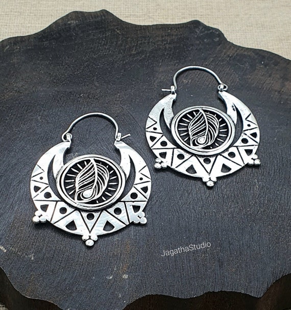 Mandala Hoop Earrings Bohemian Feathers Earrings Hippie Chic  display picture 1