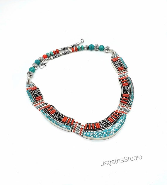 Stunning Ethnic Statement Necklace Malachite, Cora