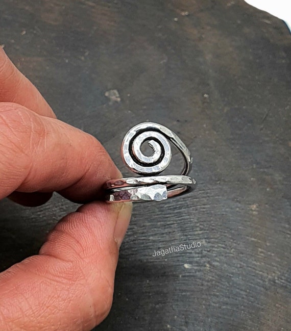 Hammered Ring Adjustable Jewelry Bohemian Swirl Silver Ring gift