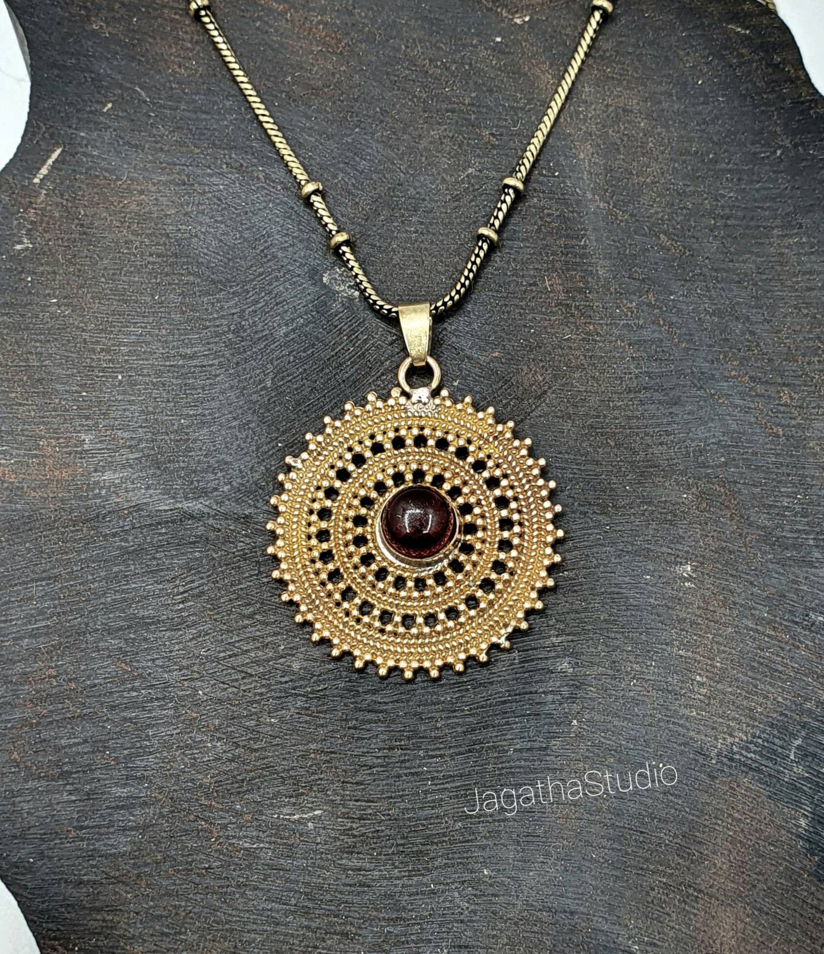 Gold Mandala Necklace Pendant Rose 