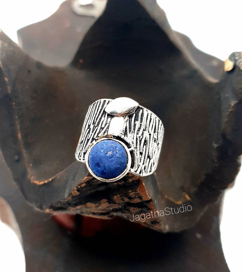 Silver Tree Ring Lapisl\u00e1zuli Tree Trunk Ring Ethnic Boho Statement Band Ring Jewelry Ring gift