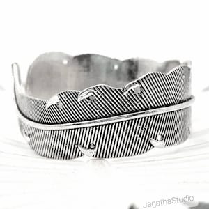 Silver Bracelet Feather Cuff Tribal Adjustable Bohemian Bangle Boho Jewelry gift for her