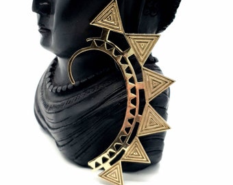 Gold Ear cuff Geometric Ethnic boho festival Spikes ear cuff wrap behind the ear earring gift