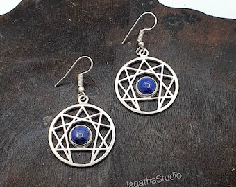 Silver Dangle Earrings Lapislázuli  Sacred Geometry Earrings Bohemian Hippie Chic Jewelry gift for her
