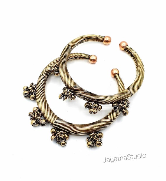 Vintage Indian Arm Cuff Bracelet Decorated Upper Arm Bangle Bells Armlet Anklet summer gift belly dancer Ethnic Tribal Gypsy Chic