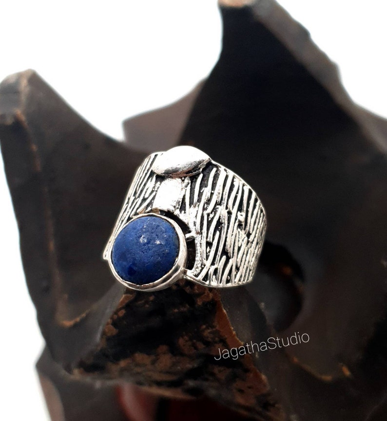 Silver Tree Ring Lapisl\u00e1zuli Tree Trunk Ring Ethnic Boho Statement Band Ring Jewelry Ring gift