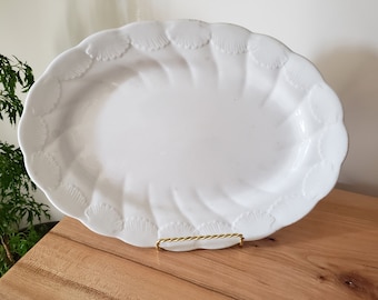 Antique Mellor & Taylor White Ironstone Oval Platter in the Shell Pattern.