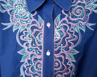 Bob Mackie ボブマッキー ベロア シャツ 刺繍 ブラック Bob Mackie ボブマッキー クジャク 刺繍 エンブロイダリー