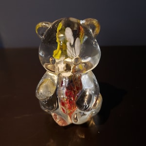 Hand Blown Art Glass Teddy Bear Figurine, Murano Style