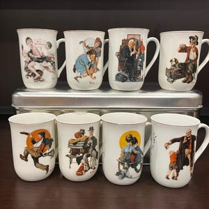 Vintage Norman Rockwell Set of 8 Collectible Mugs