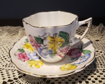 Vintage Victoria by Cartwright & Edwards Hand Painted Tea Cup and Saucer - Sweet Pea Made in England
