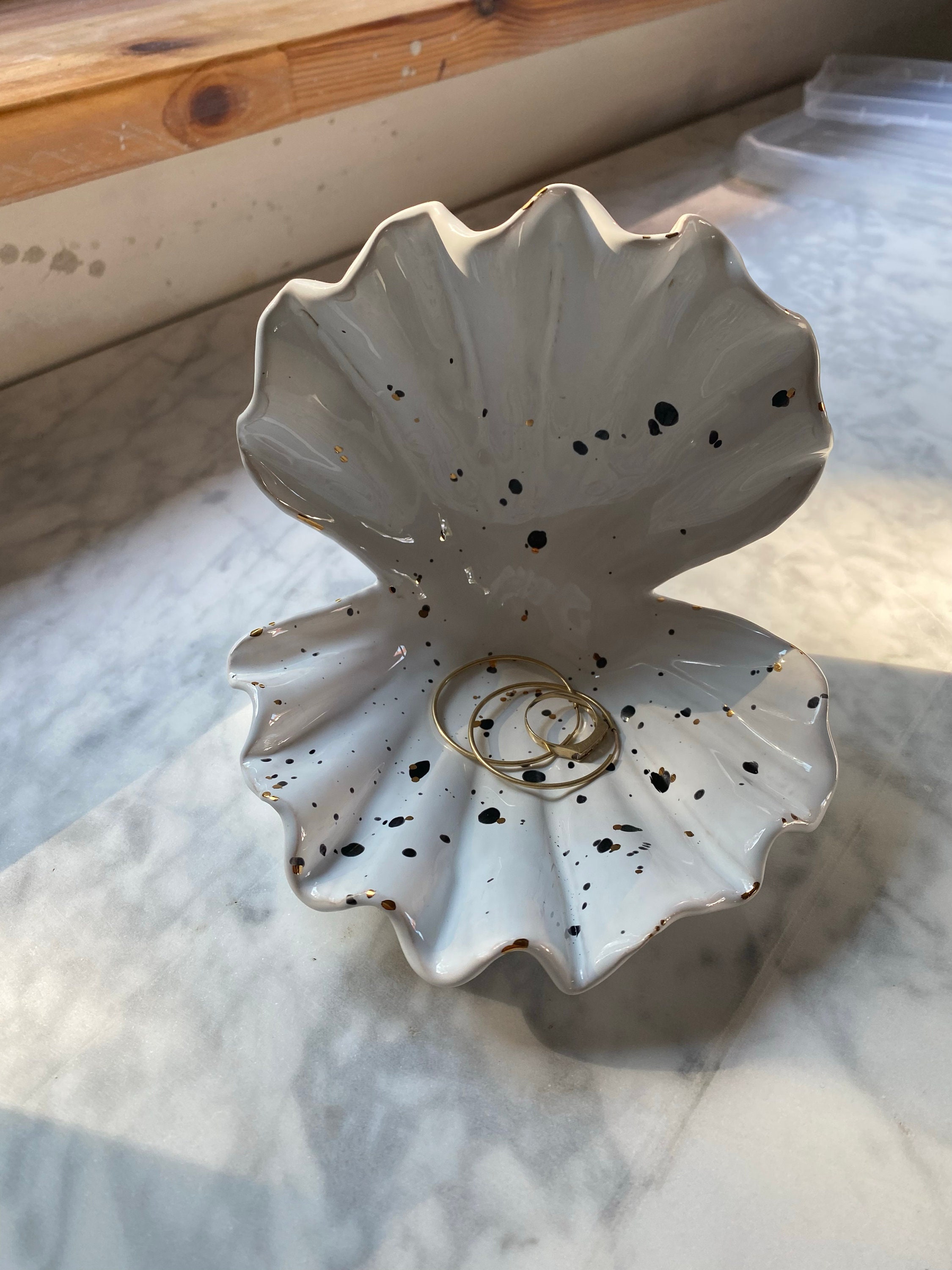 Ceramic Seashell Handmade Jewelery Dish Ceramics With Gold Etsy