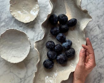 Handmade ceramic tapas serving set oyster tray tapas bowls modern farmhouse style wedding gift idea organic shaped tableware xxl salad bowl