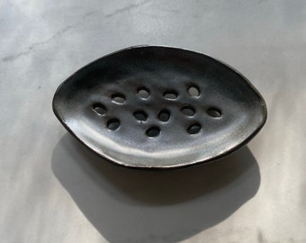 Handmade Ceramic Oval Gray Soap Dish with Holes, Rustic Minimalistic Soap dish, Bathroom Ceramic Essentials, Cozy Home Decor, Soap dish