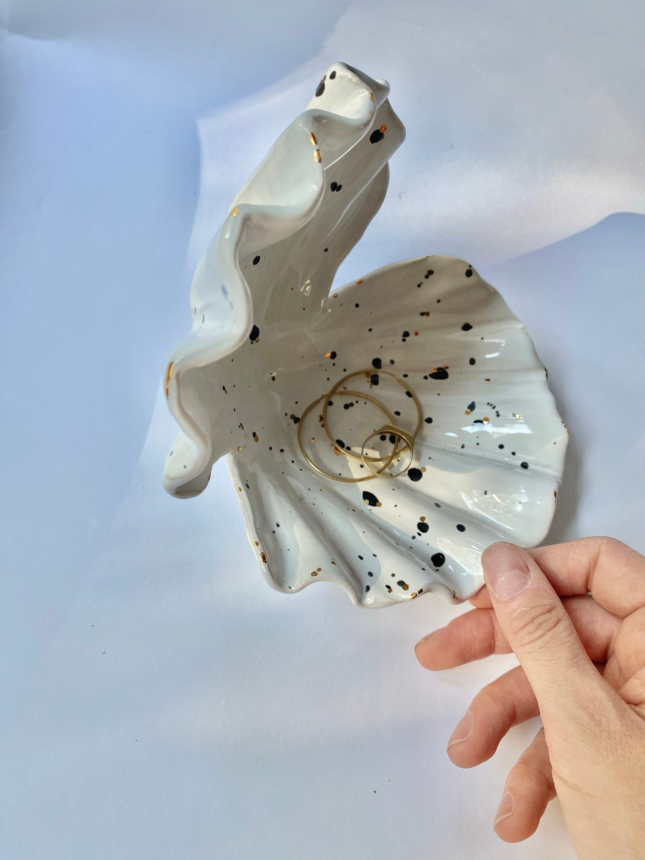Ceramic Seashell Handmade Jewelery Dish Ceramics With Gold Etsy