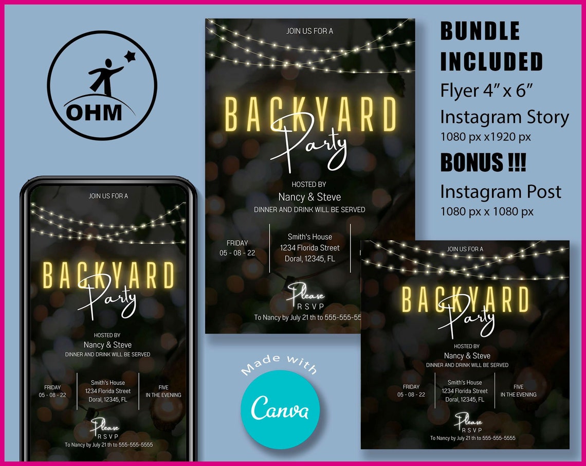 Backyard Party Invitation Template Birthday Baby Shower Etsy Backyard Party Invitation Template Birthday Baby Shower Etsy