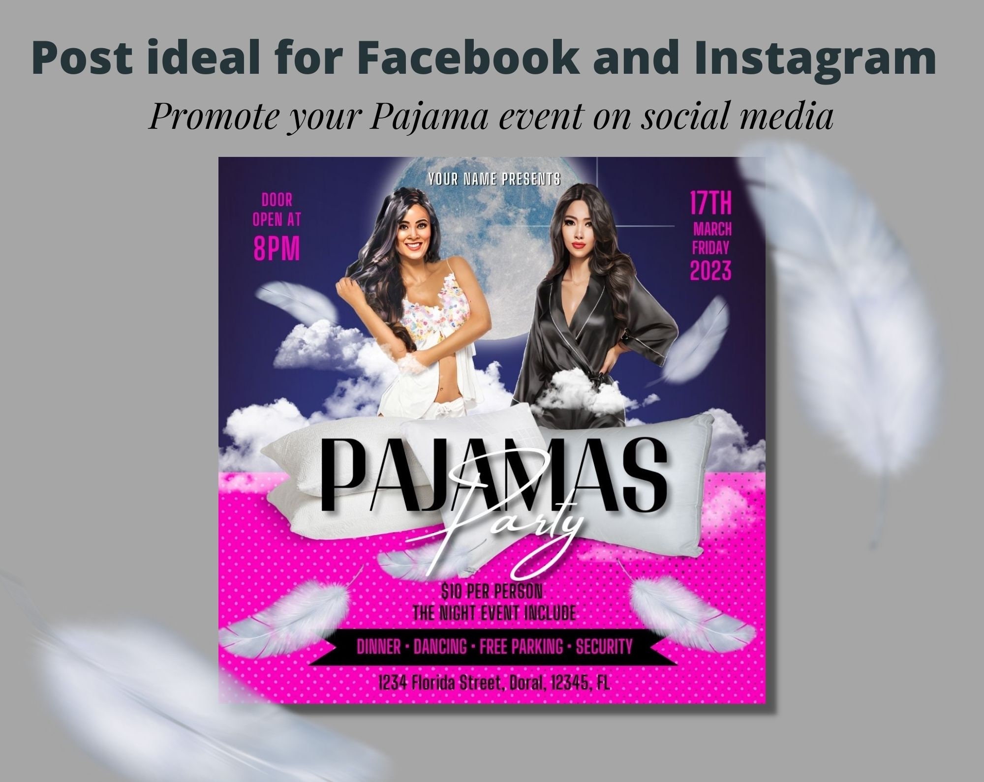Pajama Party Flyer Template Canva Template Club DJ Party Flyer Night Pajama Party Flyer Template Canva Template Club DJ Party Flyer Night