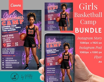 Basketball Girls Camp Flyer Vorlage, Trainingsvorlage, DIY Flyer, Basketball-Klinik, Basketball-Event, nba-Event, Canva-Vorlage