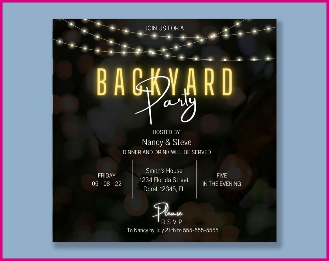 Backyard Party Invitation Template Birthday Baby Shower Etsy Backyard Party Invitation Template Birthday Baby Shower Etsy