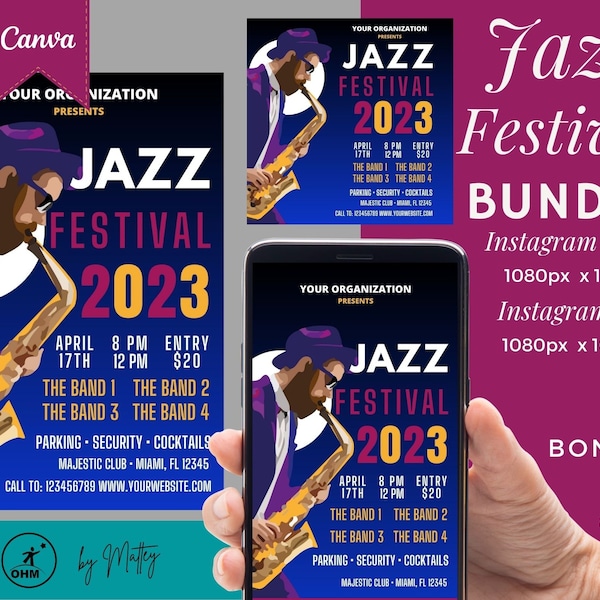 Jazz Festival Flyer Template, Jazz Festival template, Jazz Event Flyer template, Jazz Concert Flyer, Jazz Canva Template, Social flyer event