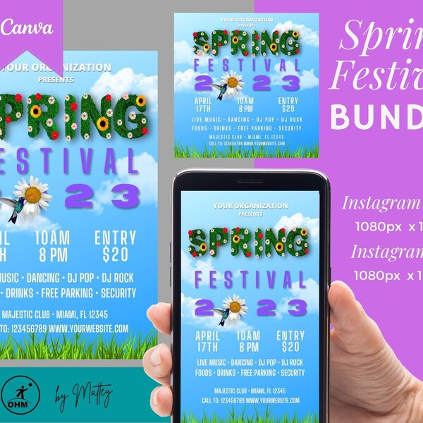 Spring Flyer Template, Spring Festival template, Spring Event Flyer template, Social media event, Music event flyer, Social flyer event