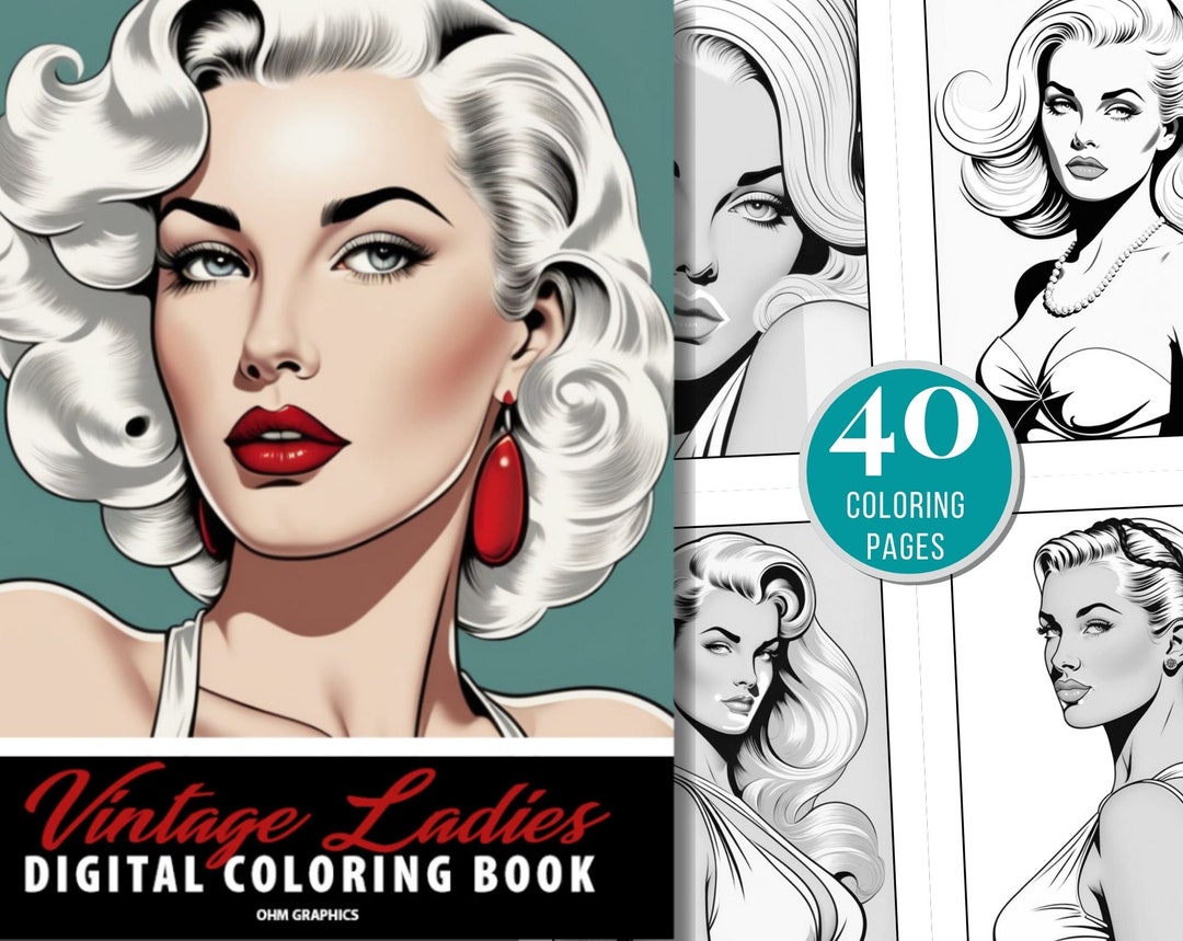 Vintage Ladies Coloring Book, Women Coloring Book, Pin up Girls