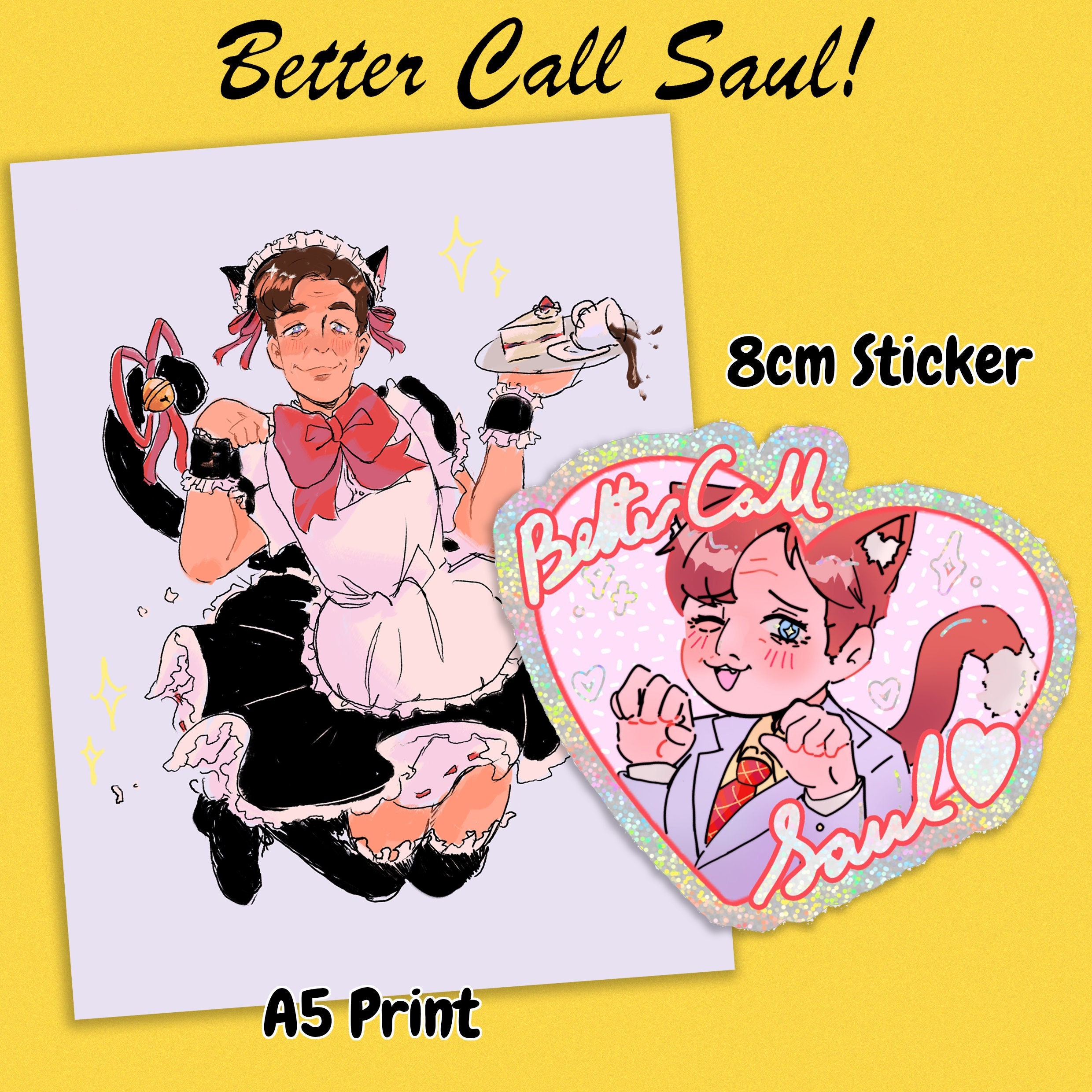 Catboy Saul Goodman - A5 Print & Holographic Glitter Sticker