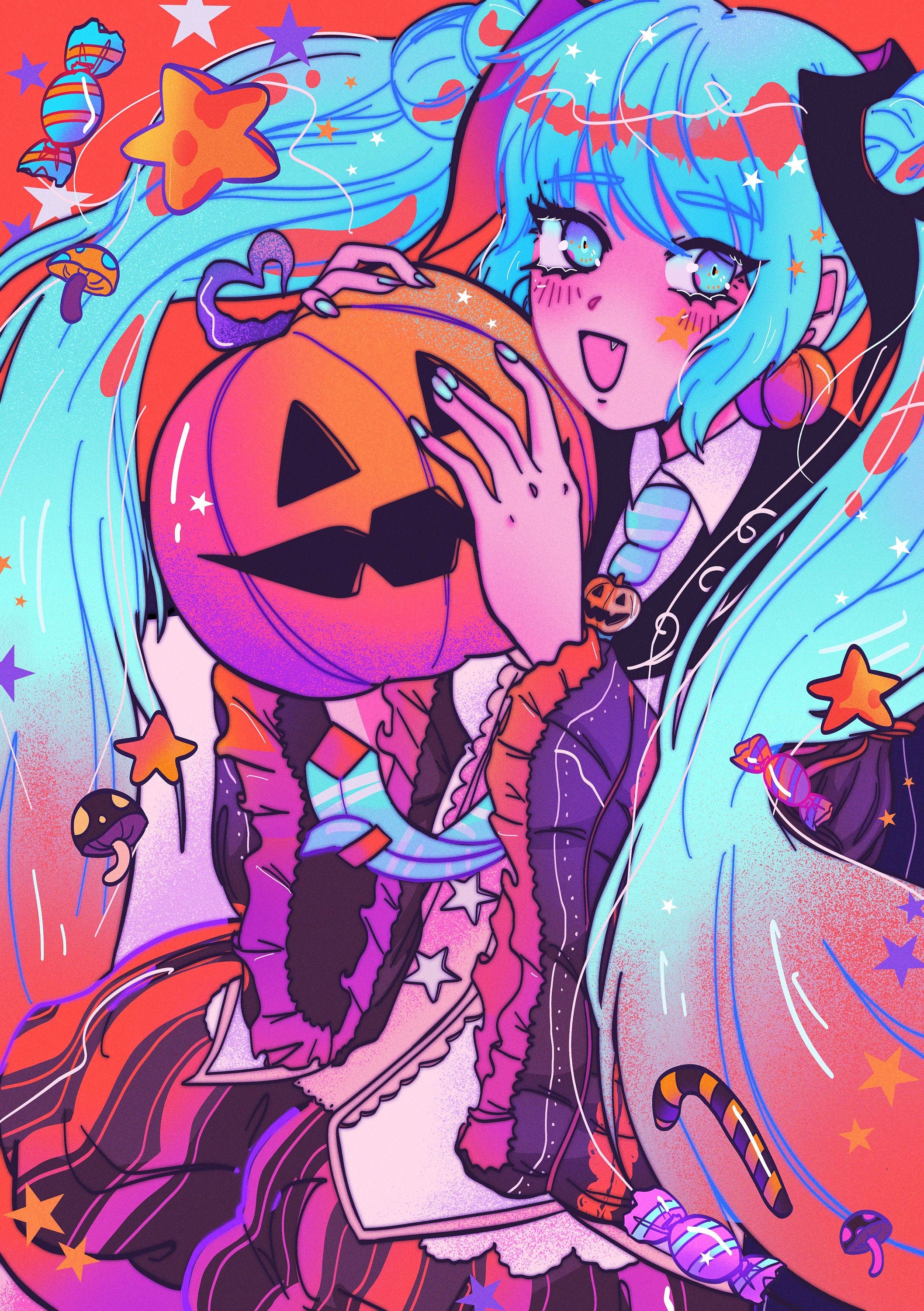 Halloween Hatsune Miku Vocaloid Glittery A5 Druck Etsy