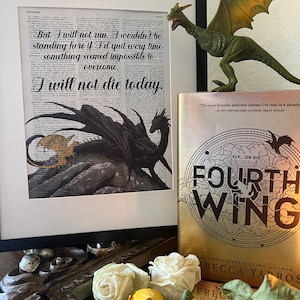 Fourth Wing, I Will Not Die Today, Rebecca Yarros, Dragon, Dictionary Print, Vintage Print, Book art, Bookish merch, fourth wing gift
