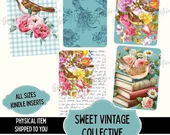 Kindle-inzetstuk vintage vogels | Esthetische Kindle-inzetstukken | bijsluiter e-reader | Kindle-inzetstukken met glitter | Bijsluiter e-reader esthetiek vogels