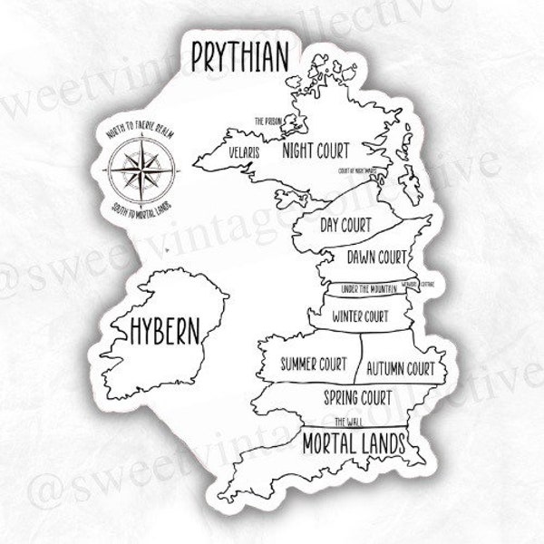 Prythian Map sticker, ACOTAR, Rhysand, Az, A Court of Thorns and Roses, Nesta, Rhys, fantasy books, Bookish Sticker, reading sticker, nerd
