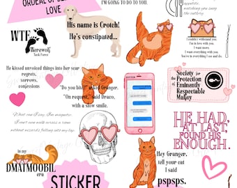 DMATMOOBIL Sticker Bundle | A | Draco Malfoy| bookish stickers | tell your cat I said pspsps |fanfiction | sticker pack | wizarding world