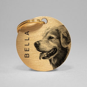 Pet Photo Name Tag, Custom Dog or Cat Engraved Keyring, Memorial Gift Keychain