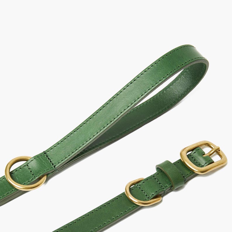 Green Leather Dog Collar Handmade Adjustable Pet Collar for Small and