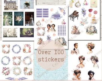 Regency Romance, planner, stickers, fussycut, Planner Girls, flowers, Cricut, planner sticker,  DIY, Washi, Bridgerton, Jane Austen, Regency