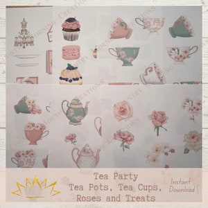 Tea Party Planner Stickers, planner stickers, washi, planner, stickers, planner girls, Tea, flowers, tea cups, tea pots, tea cakes, Cricut