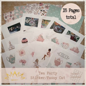 Zestaw planera Tea Party Planner Full Kit, naklejki do planera, cięcie precyzyjne, planer, naklejki, planerki, pobieranie cyfrowe, Tea Party, kwiaty, herbata, róże