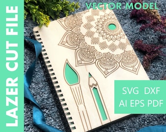 Mandala A5 Notebook Cover SVG | Laser Cut File for Wood | Digital Template for CNC & Laser Engraving | Planner Cover | Plywood 3mm Ready