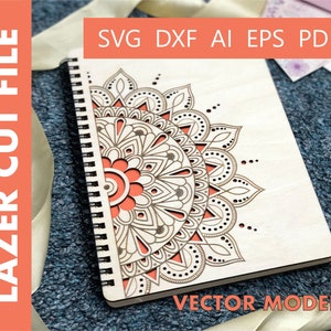 Mandala Notebook Cover SVG | Laser Cut Wooden Cover | Digital File for CNC & Laser | A5 Size Template