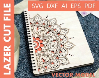 Mandala Notebook Cover SVG | Laser Cut Wooden Cover | Digital File for CNC & Laser | A5 Size Template
