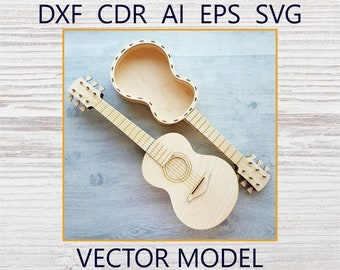 Guitar box svg | Laser cut vector model | Cnc wood gift box | Digital file dxf pdf | DIY music decor | Laser engraving template
