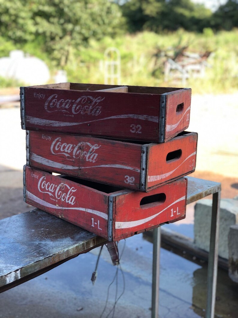Lot 3 Vintage Coke Crates 1 Liter Soda Crate Antique Drink Etsy